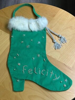 Felicity Vintage c1950s Rabbit Fur Made in Japan Green Corduroy Gift Stocking